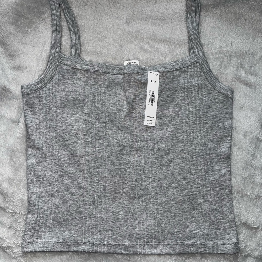 PINK Victoria's Secret Gray Ribbed Sleeveless Tank Top